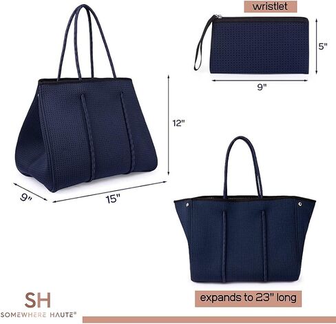 Neoprene Tote Bag With Shoulder Straps for Women (Navy Blue) in Saudi Arabia
