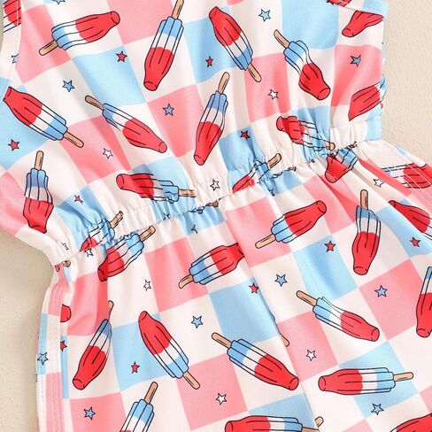 Canrulo 4th of July Toddler Baby Girl Outfit Popsicle Print Sleeveless Romper Tie-Up Spaghetti Strap Overalls Summer Clothes in Saudi Arabia