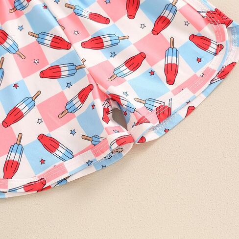 Canrulo 4th of July Toddler Baby Girl Outfit Popsicle Print Sleeveless Romper Tie-Up Spaghetti Strap Overalls Summer Clothes in Saudi Arabia