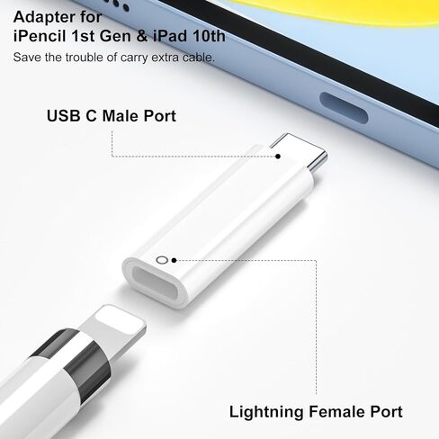 محول شحن Jiunai متوافق مع Apple Pencil الجيل الأول ذكر USB-C إلى أنثى Lightning محول شحن بلوتوث زوج USB-C إلى محول قلم رصاص لقلم Apple Pencil الجيل الأول iPad 10 in Kuwait