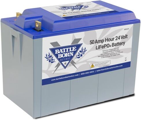 Battle Born Batteries Lithium-Ion (LiFePO4) Deep Cycle 24V Battery 50Ah – Safe & Powerful Drop-In Replacement for RV, Van, Marine, Off-Grid – Cylindrical Cells, Internal BMS in Saudi Arabia
