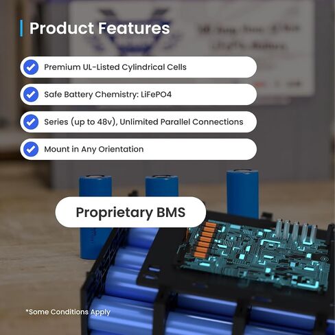 Battle Born Batteries Lithium-Ion (LiFePO4) Deep Cycle 24V Battery 50Ah – Safe & Powerful Drop-In Replacement for RV, Van, Marine, Off-Grid – Cylindrical Cells, Internal BMS in Saudi Arabia