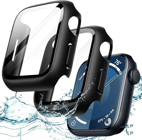 JETech Waterproof Case with Screen Protector for Apple Watch SE (2022/2020) / Series 6 5 4 40mm, Built-in Tempered Glass Film Hard PC Bumper Full Protective Cover, 2 Pack (Black) in Saudi Arabia