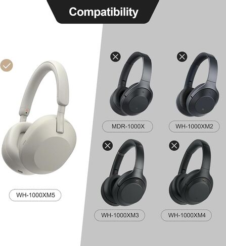 Aurivor Replacement Ear-Pads Cushions for Sony WH-1000XM5 Noise Canceling Headphones, Premium XM5 Ear Covers with Soft Protein Leather, Optimized Memory Foam (Silver) in Saudi Arabia