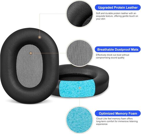 وسائد أذن بديلة من Aurivor لسماعات الرأس Sony WH-1000XM5 المانعة للضوضاء، أغطية أذن ممتازة XM5 مع جلد بروتين ناعم، إسفنج الذاكرة الأمثل (فضي) in Kuwait