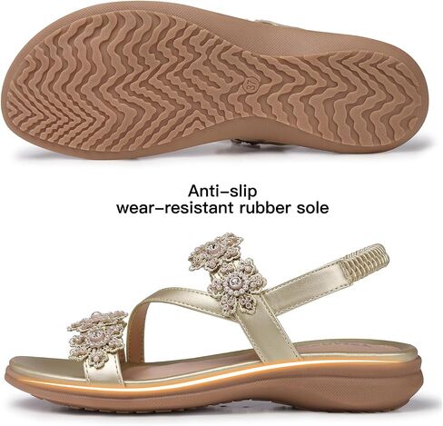 TEMOFON Sandals for Women Flat Dressy: Summer Flower Sandals with Ankle Strap Comfortable Casual Walking Flat Sandals Size 5-11 in Kuwait