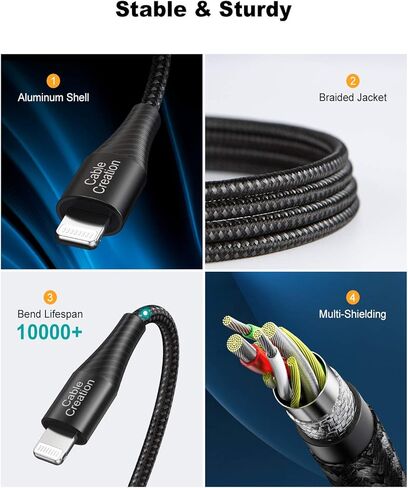 CableCreation Short USB C to Lightning Cable 1FT/0.3m, [Apple MFi Certified] USB Type C iPhone Charging Cable, PD Fast Charging Cord for iPhone 14/13/12/11Pro, iPad Pro, AirPods in Saudi Arabia