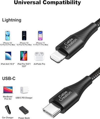 CableCreation Short USB C to Lightning Cable 1FT/0.3m, [Apple MFi Certified] USB Type C iPhone Charging Cable, PD Fast Charging Cord for iPhone 14/13/12/11Pro, iPad Pro, AirPods in Saudi Arabia