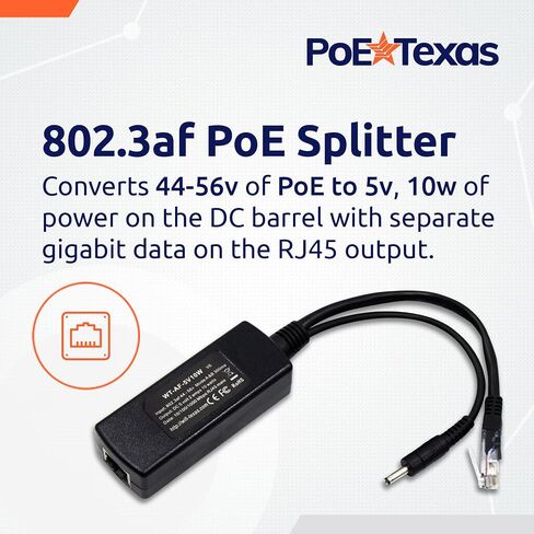 PoE Texas 802.3af Power Over Ethernet PoE Splitter + موصلات MicroUSB، خرج 5 فولت 10 واط وبيانات جيجابت - من أجل طاقة 5 فولت للأجهزة اللوحية، Dropcam، Raspberry Pi، محولات MicroUSB ذات الزاوية اليمنى واليسرى in Kuwait