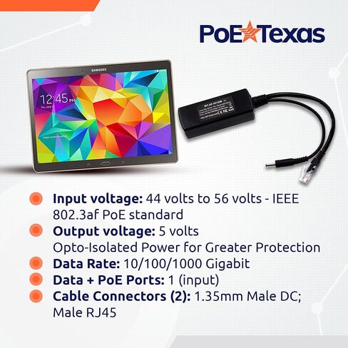 PoE Texas 802.3af Power Over Ethernet PoE Splitter + موصلات MicroUSB، خرج 5 فولت 10 واط وبيانات جيجابت - من أجل طاقة 5 فولت للأجهزة اللوحية، Dropcam، Raspberry Pi، محولات MicroUSB ذات الزاوية اليمنى واليسرى in Kuwait