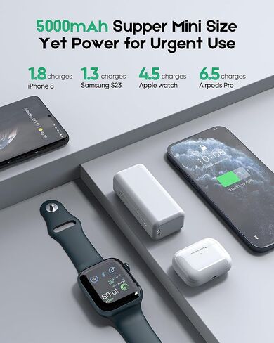 Mini Portable Charger- 5000mah 4.5oz Lightweight Power Bank-Dual Ports PD 20w Fast-Charging Battery Pack Compatible with iPhone,ipad,Samsung,Android,Aipods,and More. in Kuwait