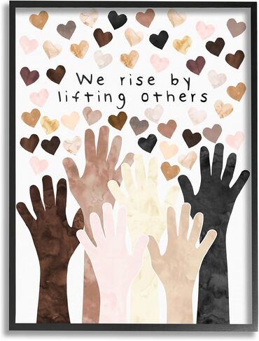 Stupell Industries We Rise by Lifting Others Quote Hands Hearts، تصميم بواسطة Erica Billups، لوحة فنية جدارية من القماش، مقاس 16 × 20، أبيض in Saudi Arabia