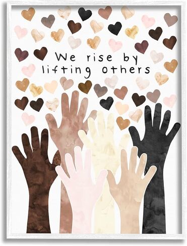 Stupell Industries We Rise by Lifting Others Quote Hands Hearts، تصميم بواسطة Erica Billups، لوحة فنية جدارية من القماش، مقاس 16 × 20، أبيض in Saudi Arabia