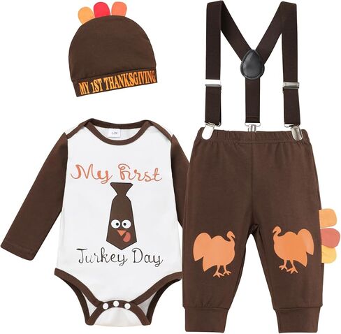 My First Thanksgiving Baby Boy Outfit Turkey Romper Suspender Pants Gobble Hat Thanksgiving Baby Boy Outfit in Saudi Arabia