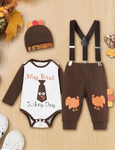 My First Thanksgiving Baby Boy Outfit Turkey Romper Suspender Pants Gobble Hat Thanksgiving Baby Boy Outfit in Saudi Arabia