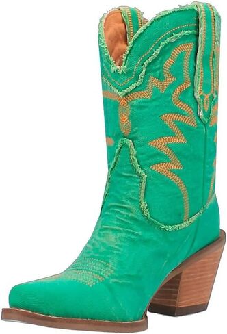 Dingo Womens Y'all Need Dolly Embroidery Snip Toe Casual Boots Mid Calf High Heel 3" & Up - Black in Kuwait
