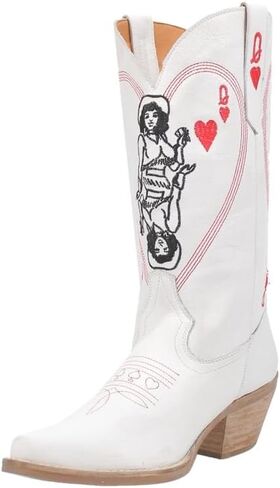 Dingo Womens Queen A Hearts Round Toe Casual Boots Mid Calf Mid Heel 2-3" - Black in Saudi Arabia