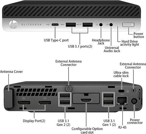 HP EliteDesk 800 G5 High-Performance Mini PC Desktop Computer, Core i7-9700T up to 4.8GHz, 16GB DDR4, 512GB SSD, Keyboard & Mouse, WiFi, Bluetooth, 4K Support, DP, Windows 11 Pro (Renewed) in Saudi Arabia