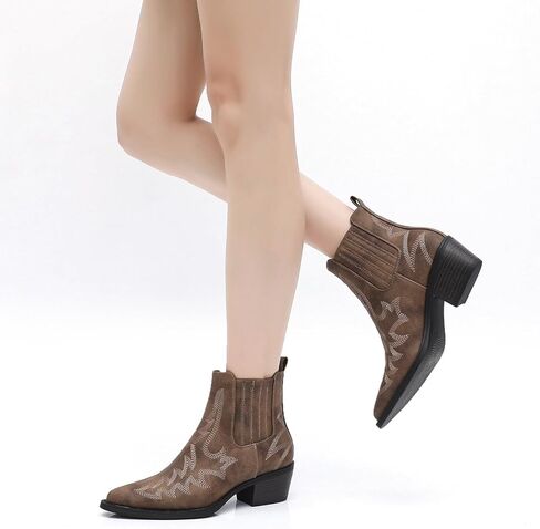 GLOBALWIN Cowboy Boots For Women Pointed Toe Pull On Chelsea Ankle Booties The Western Cowgirl Boots in Kuwait