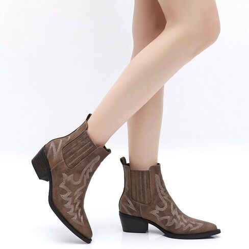 GLOBALWIN Cowboy Boots For Women Pointed Toe Pull On Chelsea Ankle Booties The Western Cowgirl Boots in Kuwait