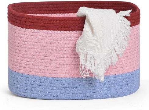 سلة من الحبال القطنية، سلة تخزين منسوجة للأرفف، الألعاب، الكتب، الألعاب، صناديق تخزين لغرفة المعيشة، الحمام (15.3 بوصة × 9.8 بوصة × 9.5 بوصة) بيج وبني in Kuwait