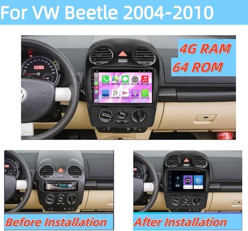 [4+64G] ستيريو سيارة Android 9 بوصة لسيارة VW Volkswagen Beetle 2004-2010 مع Carplay اللاسلكي وAndroid Auto، شاشة لمس IPS بلوتوث راديو VW يدعم GPS/Wifi/راديو FM/SWC+ AHD كاميرا احتياطية in Saudi Arabia