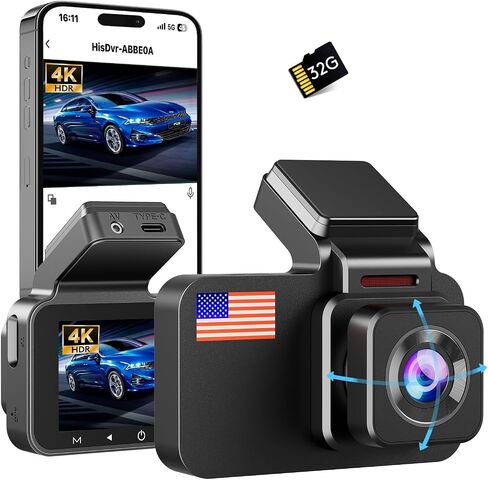 Dash Cam 4K, WiFi Dash Camera, Dash Cam with App for Phone, 3" IPS Screen, Night Vision, G-Sensor, Loop Recording, WDR, Free 32GB Micro SD Card Included in Saudi Arabia