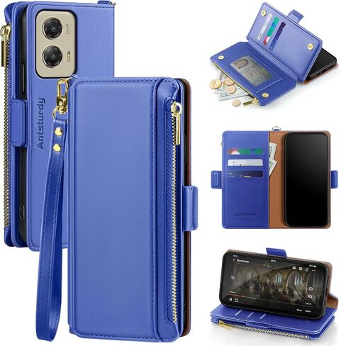 Antsturdy for Motorola Moto G Stylus 5G 2024 Wallet case with Card Holder Women Men,Moto G Stylus 2024 Phone case PU Leather Flip Cover Wrist Strap Zipper Credit Card Slots RFID Blocking,Black in Saudi Arabia