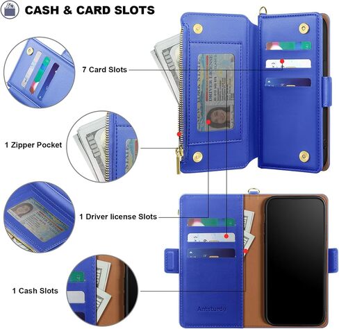 Antsturdy for Motorola Moto G Stylus 5G 2024 Wallet case with Card Holder Women Men,Moto G Stylus 2024 Phone case PU Leather Flip Cover Wrist Strap Zipper Credit Card Slots RFID Blocking,Black in Saudi Arabia