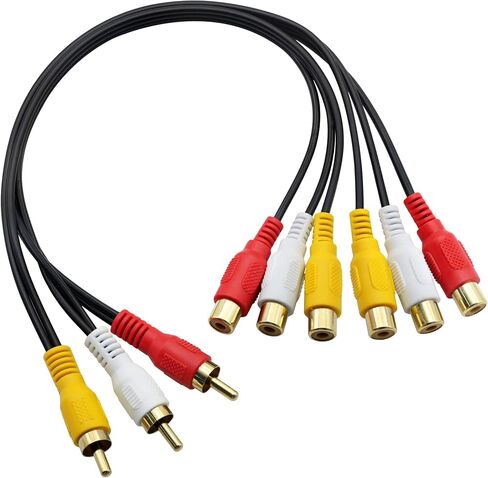 GINTOOYUN 3 RCA Female to 6 RCA Male Audio Video Splitter Cable Composite Extension AV Adapter for TV,DVD,Set-Top Box,Etc.-1FT. in Saudi Arabia