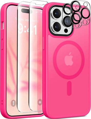 GONEZ Magnetic for iPhone 14 Pro Max Case,Compatible with MagSafe,[2 Screen Protector & 2 Camera Cover][Anti-Fingerprint] Slim Translucent Matte Back Shockproof Phone Protective Case(Baby Blue) in Saudi Arabia