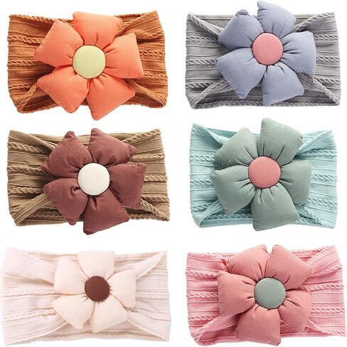 6Pcs Baby Girls Flower Headbands Handmade Soft Stretchy Nylon Hair Band Hair Accessories for Newborn Baby Girls Toddler Kids (Warm Color) in Saudi Arabia