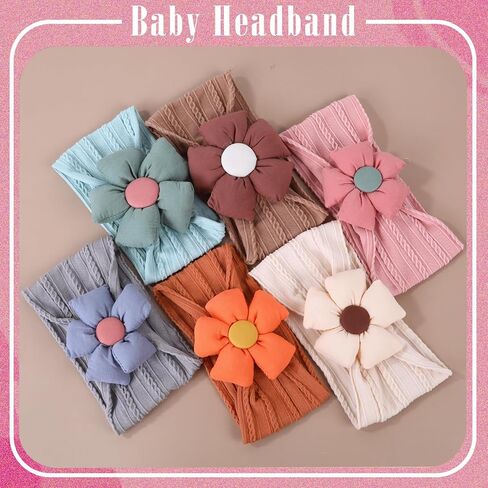 6Pcs Baby Girls Flower Headbands Handmade Soft Stretchy Nylon Hair Band Hair Accessories for Newborn Baby Girls Toddler Kids (Warm Color) in Saudi Arabia