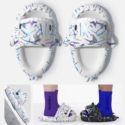allgala Shark Slides for Women Men and Big Kids Novelty Soft Slippers Open Toe Shark Sandals Cushioned Slides Beach Pool Shower Cruise Slippers with Comfy Cushioned Thick Sole in Saudi Arabia