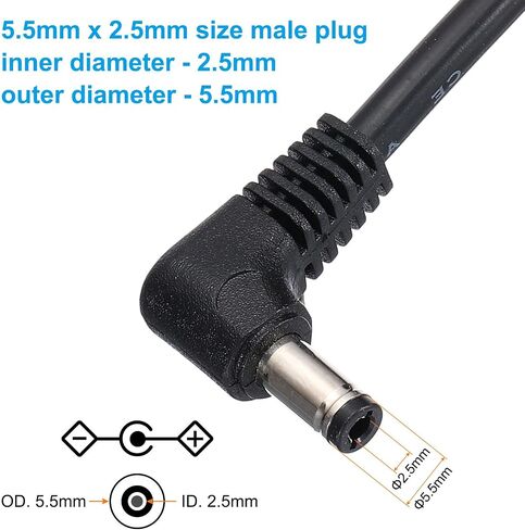 PATIKIL 2Ft 5.5mm x 2.5mm Male to Male DC Power Cable, 18AWG Wire Adapter 90 Degree Right Angle Extension Cord for LED Strip DVR Router Surveillance Camera in Kuwait