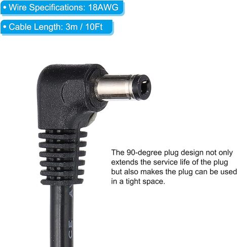 PATIKIL 2Ft 5.5mm x 2.5mm Male to Male DC Power Cable, 18AWG Wire Adapter 90 Degree Right Angle Extension Cord for LED Strip DVR Router Surveillance Camera in Kuwait