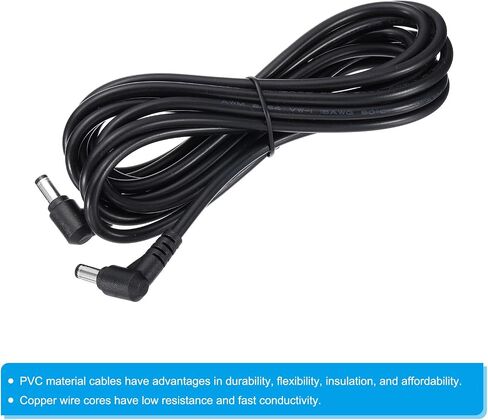PATIKIL 2Ft 5.5mm x 2.5mm Male to Male DC Power Cable, 18AWG Wire Adapter 90 Degree Right Angle Extension Cord for LED Strip DVR Router Surveillance Camera in Kuwait