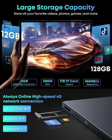 تابلت CHUWI 2024 2K للألعاب مقاس 10.51 بوصة، وذاكرة وصول عشوائي 12 جيجا بايت وذاكرة قراءة فقط 128 جيجا بايت، Unisoc T616، Android 13 Tablet، 4G LTE، توسيع 1 تيرابايت، كاميرا ثلاثية 13 ميجابكسل، Widevine L1، BT5.0، 7000 مللي أمبير في الساعة، GPS، 5G WiFi،  in Kuwait