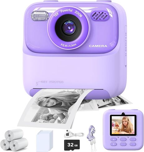 masterbee Kids Instant Print Camera, Birthday Gifts for Boys and Girls, Kids Digital Camera Toys, 1080P HD Video, 3 4 5 6 7 8 9 10 11 12 Year Old Boy Gifts/Girl Gifts (Black) in Kuwait