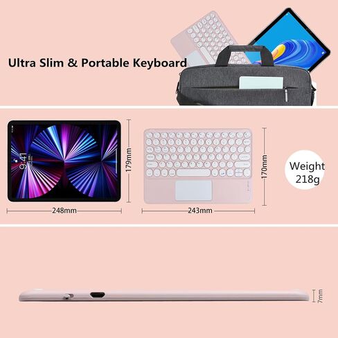 Wireless Bluetooth Keyboard, 10-inch Portable Rechargeable Keyboard with Touchpad Ultrathin Bluetooth Keyboard for iOS/Android/Windows Tablet, Computer and Phone Universal(Black) in Kuwait