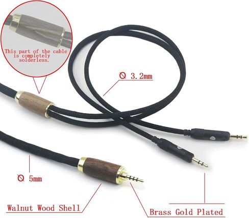 كابل ترقية الصوت البديل المتوازن NewFantasia 2.5 مم متوافق مع سماعات الرأس الاحترافية Audio-Technica ATH-R70x 6N OCC سلك نحاسي مطلي بالفضة وغطاء من خشب الجوز in Saudi Arabia