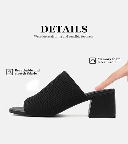 Shoe'N Tale Knit Heeled Sandals for Women Square Open Toe Mules Block Low Heel Slip On Slides in Saudi Arabia
