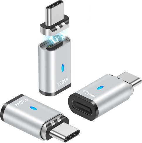 USB C Magnetic Adapter Straight, Magnetic USB C Adapter - 2 Tips 120w Fast Charging 5Pin 480Mbps Data Transmission, Black in Saudi Arabia