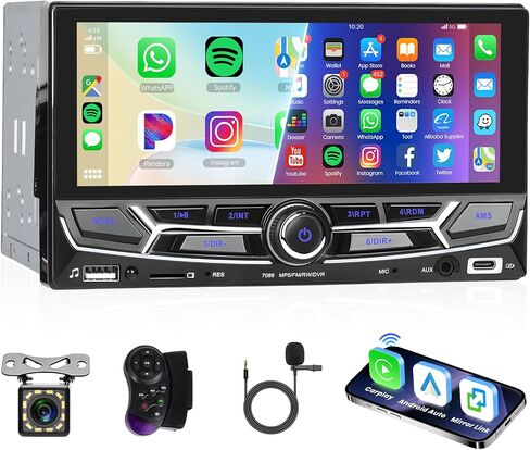 Hodozzy Wireless Carplay & Android Auto Double Din Car Stereo, 6.86" HD Touch Screen Bluetooth Car Audio Receiver with Backup Camera Mirror Link EQ FM SWC, Support TF/USB/U Disk/AUX/TYPE-C Charging in Saudi Arabia