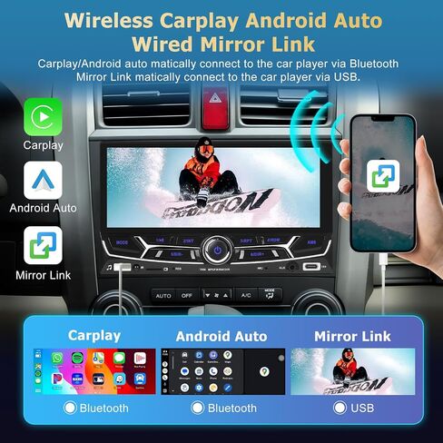Hodozzy Wireless Carplay & Android Auto Double Din Car Stereo, 6.86" HD Touch Screen Bluetooth Car Audio Receiver with Backup Camera Mirror Link EQ FM SWC, Support TF/USB/U Disk/AUX/TYPE-C Charging in Saudi Arabia