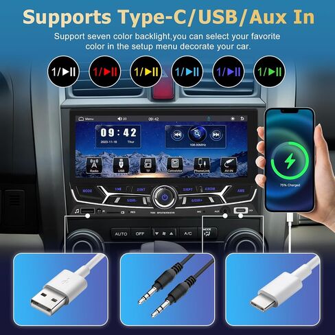 Hodozzy Wireless Carplay & Android Auto Double Din Car Stereo, 6.86" HD Touch Screen Bluetooth Car Audio Receiver with Backup Camera Mirror Link EQ FM SWC, Support TF/USB/U Disk/AUX/TYPE-C Charging in Saudi Arabia