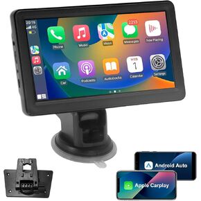 Portable Wireless Apple CarPlay Screen for Car, 7" Apple Carplay & Android Auto, IPS Touchscreen Car Audio Receiver, Mirror Link/Bluetooth/GPS Navigation/Voice Control/TF Card/AUX for Truck, SUV