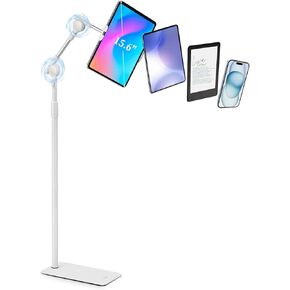 Tablet Floor Stand with Double Self-Locking Worm Gears, 70.9"Height Adjustable iPad Floor Stand with 7.5lb Stable Base, Compatible with 4-15.6'' iPad, Kindle, Phone, Portable Monitor (Black)