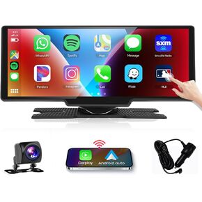 10.26" Wireless Apple Carplay Portable Radio Android Auto with Rear Camera,Podofo Car Play Car Stereo with Bluetooth/Mirror Link/GPS/Voice Control, AUX/FM Transmitter, Carplay Screen for Car