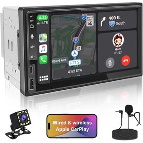 Double Din Car Stereo Wireless CarPlay Wireless Android Auto, 7 in 2+32G Android Touchscreen Car Radio Audio Receiver with Bluetooth/WIFI, Rearview Camera,AM/FM, Type C Fast Charge, USB/SWC/AUX